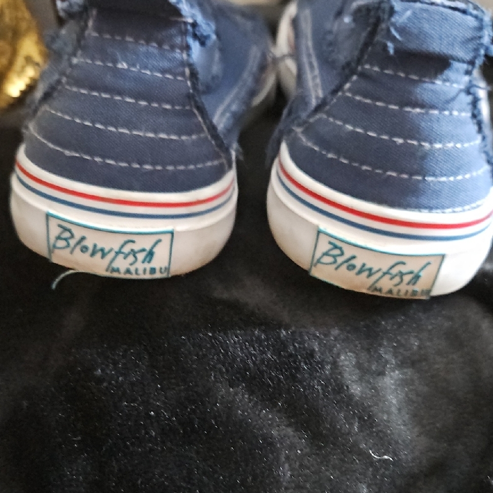 Blowfish Navy Blue Frayed Canvas Slip-On Sneakers - Picture 4 of 5